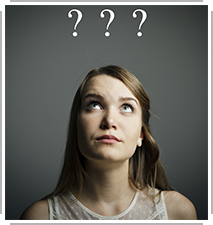 young woman in class with question marks above her